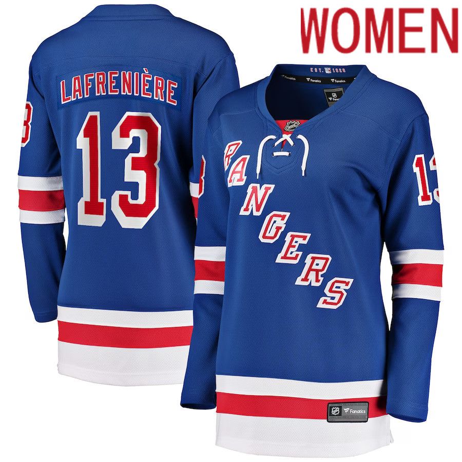Women New York Rangers 13 Alexis Lafreniere Fanatics Branded Blue Home Premier Breakaway Player NHL Jersey